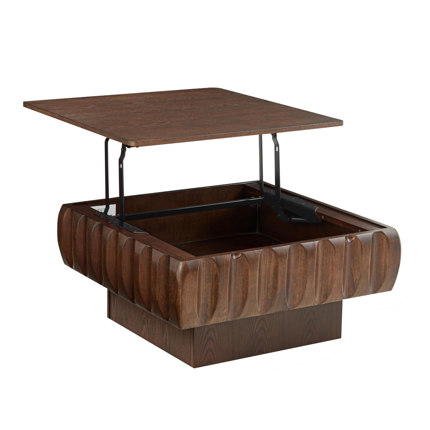 Ball & Cast 31" Square Lift-Top Coffee Table with Hidden Storage, Solid Wood Frame & Sturdy Base with Ash Veneer, Modern Minimalist Fluted Center Table for Living Room, Office & Small Spaces, Walnut