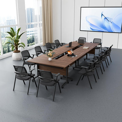 Flip-Top Folding Conference Table with Wheels, Modular Conference Room Table Training Room Tables, Mobile Meeting Tables for Office, Seminar Spaces, Classroom Desk, Locking Casters, Set of 2/4/6/8