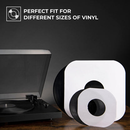 Big Fudge 50x Vinyl Record Inner Sleeves - Round Corners for 12" Records - Vinyl Record Sleeves in Heavyweight & Acid Free Paper - Protective LP Album Cover - White