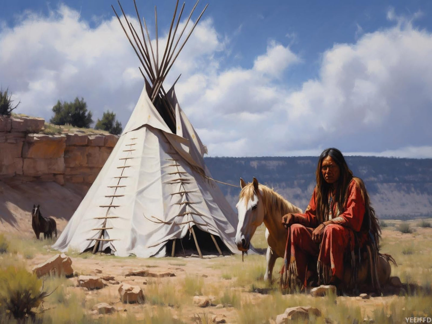 YEEIFFD Native Indian Teepee and Horses 5D Diamond Art Painting for Adults Full Drill Round Diamond Paint by Number Kits for Beginners Gems Cross Stitch for Wall Decor 12x16 Inch