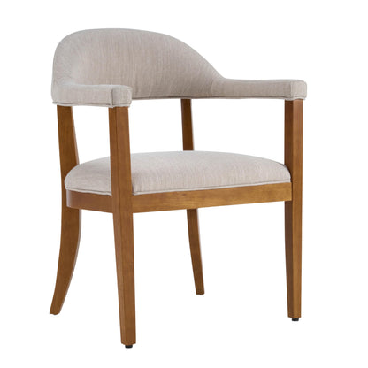 Christopher Knight Home Moren Upholstered Dining Chairs Set of 2, Sturdy Rubberwood Dining Chair with Armrest, Kitchen Chairs with Comfy Curved Backrest, Extra Seat for Dining Room, Beige + Walnut