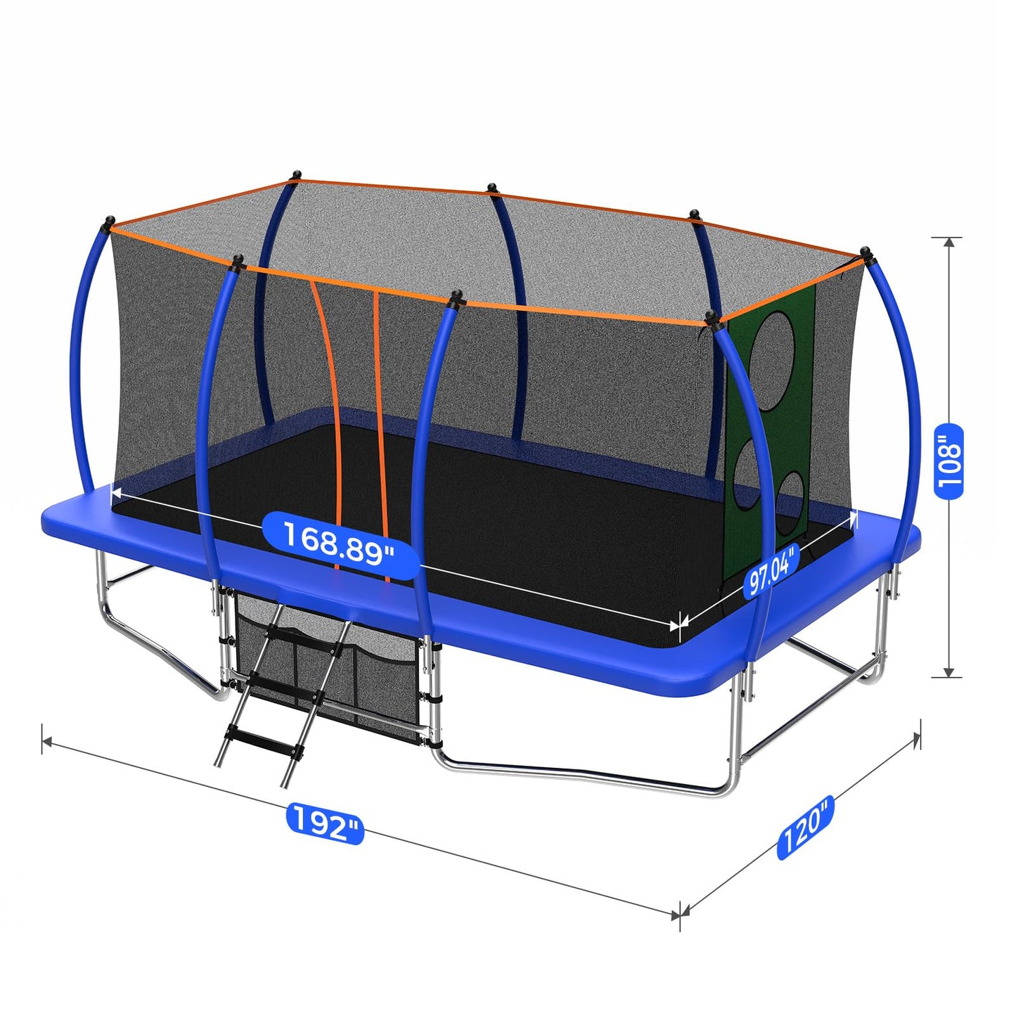 Lyromix 16FT Outdoor Rectangle Trampoline for Kids and Adults, Rectangular Trampoline with Curved Poles, Pumpkin Trampolin with Light, Sprinkler, Soccer and Storage Bag