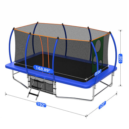Lyromix 16FT Outdoor Rectangle Trampoline for Kids and Adults, Rectangular Trampoline with Curved Poles, Pumpkin Trampolin with Light, Sprinkler, Soccer and Storage Bag