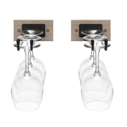 Sorbus Wall Mounted Wine Glass Stemware Rack Set - Wire & Wood Wine Rack Wall Mounted for Wine Glasses, Champagne Glasses, and Drinkware - Complete Your Home Bar & Kitchen Storage, Grey