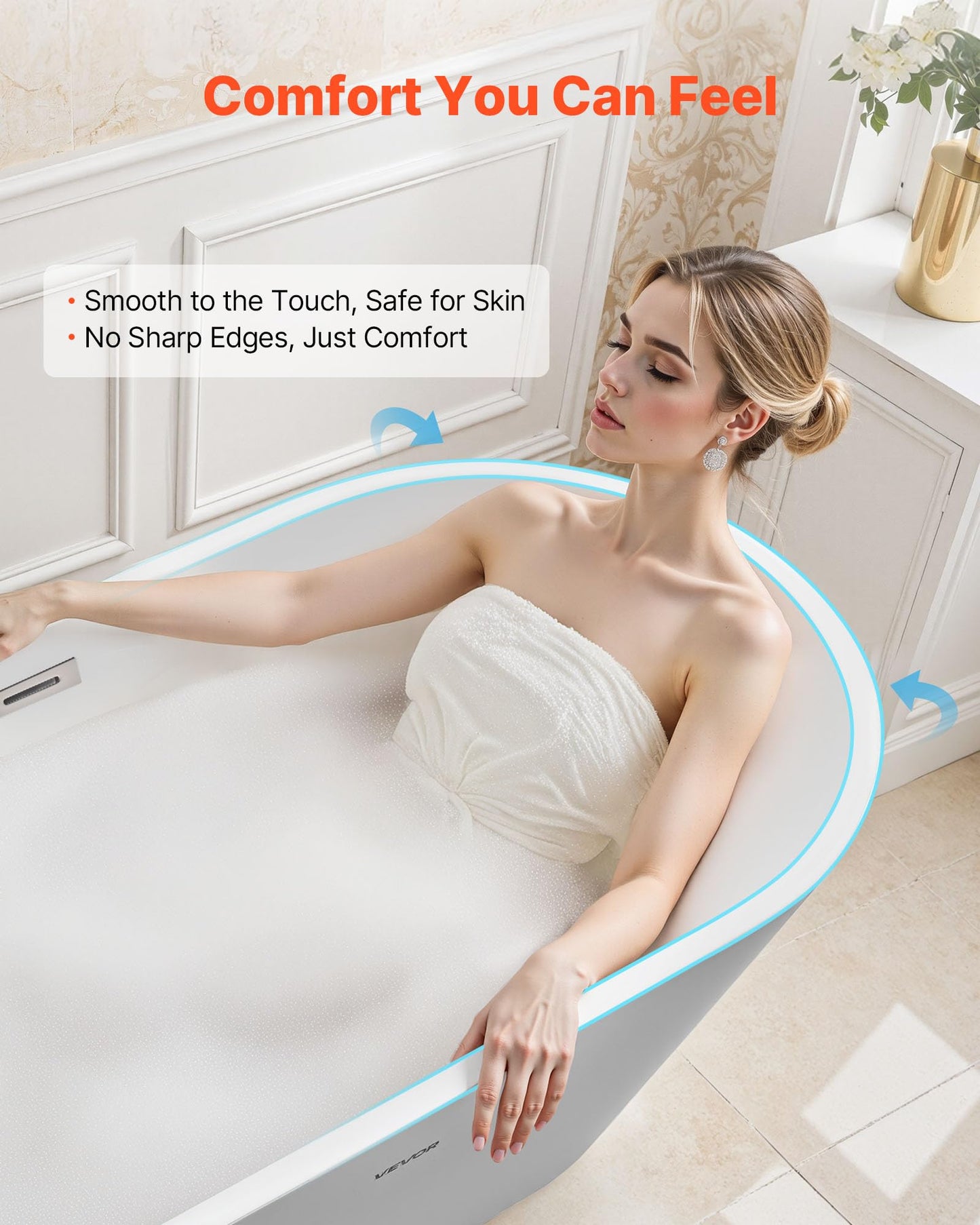 VEVOR Acrylic Freestanding Bathtub, 59 Inch Contemporary Soaking White Tub with Brushed Nickel Overflow and Drain, Elegant Oval Shape Stand Alone Soaker Tub for Modern Bathroom or Remodel Projects
