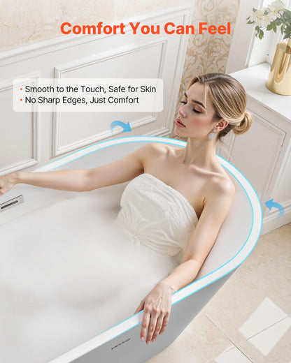 VEVOR Acrylic Freestanding Bathtub, 59 Inch Contemporary Soaking White Tub with Brushed Nickel Overflow and Drain, Elegant Oval Shape Stand Alone Soaker Tub for Modern Bathroom or Remodel Projects