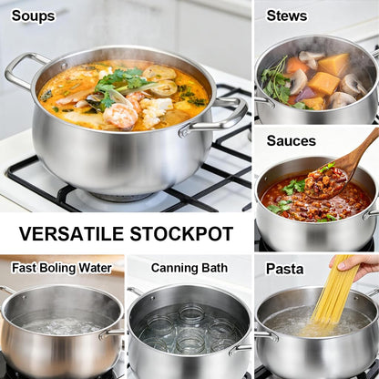 Tifanso Stainless Steel Stock Pot - 8 Quart 3Ply Heavy Duty Large Induction Cooking Pot with Lid for Pasta, Soup, Spaghetti, Nonstick Deep Stockpot, Kitchen Cookware for Stew, Simmer, Canning, Boiling