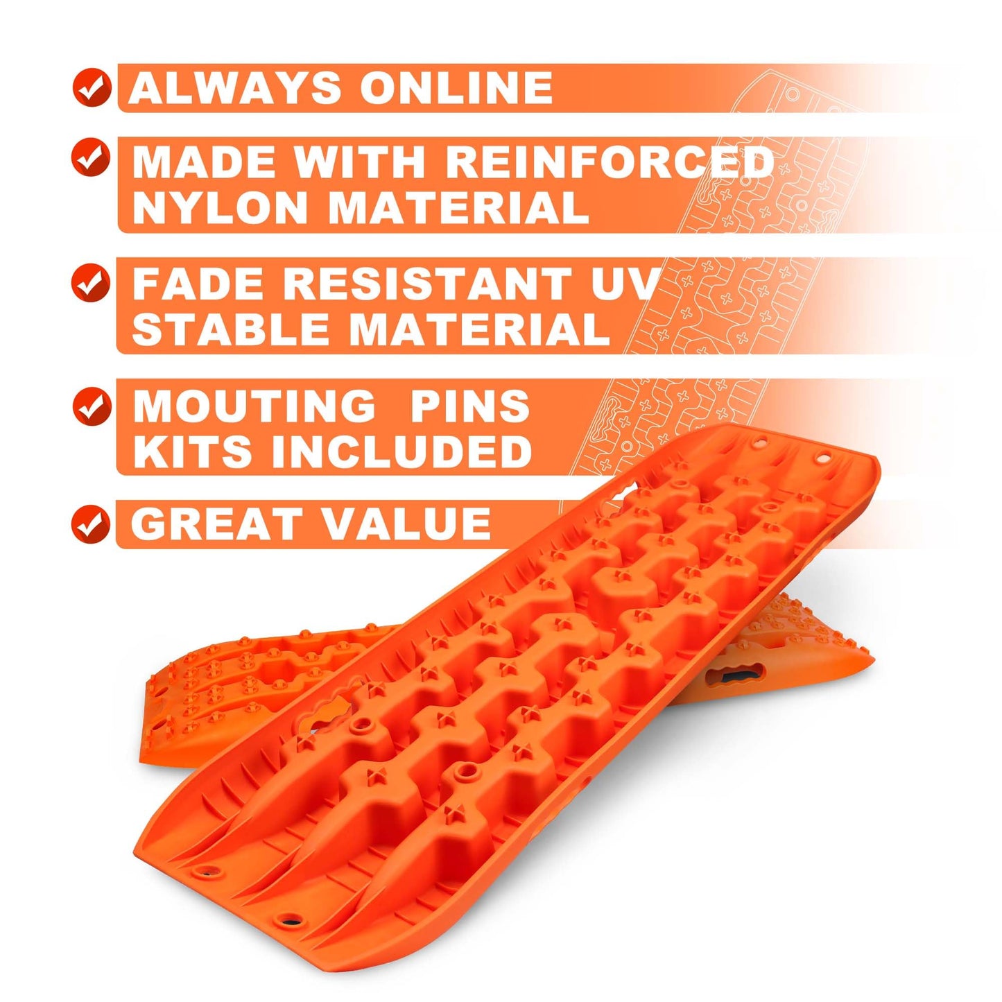 X-BULL New Recovery Traction Tracks Sand Mud Snow Track Tire Ladder 4WD (Orange, 3gen)