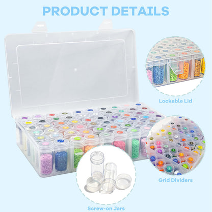 BMHHWAI 1Pack Diamond Painting Storage Containers, 60 Grids Diamond Art Organizer and Labels, Bead Organizer Diamond Painting Case Accessories for DIY Diamond Art Craft Jewelry Bead Storage(Clear)
