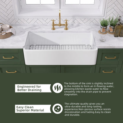 TUKTUK White Farmhouse Sink 30 inch Farm Sink Fireclay Apron Front Single Bowl Kitchen Sinks Deep Drop In Undermount Reversible Heavy Duty Easy-to-Clean Kitchen Basin with Luxury Modern Accessory Kit