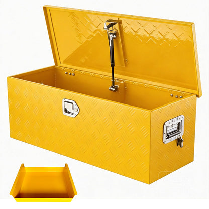 GarveeLife Heavy Duty Aluminum Truck Bed Tool Box – 30x15x15 in, Lockable & Waterproof, Gas Strut Lid, Organizer Tray, Side Handles, Five-Striped Yellow