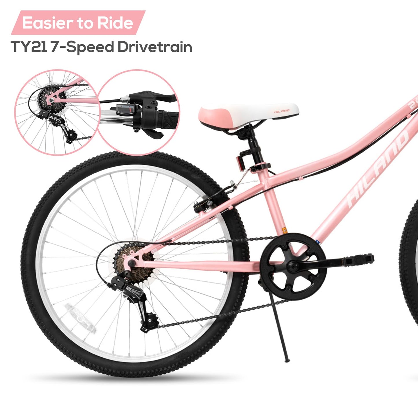 HH HILAND 24 Inch Mountain Bike for Kids Age 7-15 Year Old, Front Suspension Fork Kids' Bicycles for Boys Girls Pink
