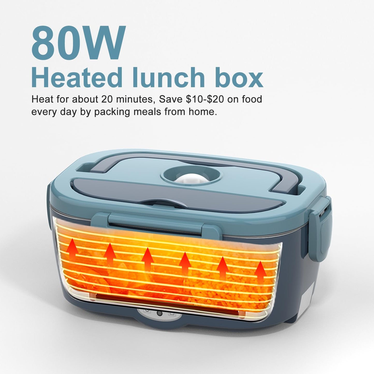Electric Lunch Box Food Heater 80W Heated Lunch Box for Adults 12V 24V 110V 220V Portable Food Warmer LunchBox Lonchera Eléctrica Portátil for Car Truck Work Driver Valentine's Gift for Men Women