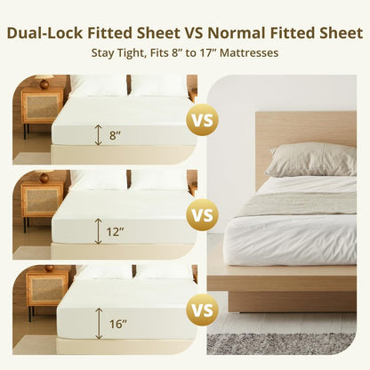 Queen Fitted Sheet Only, 100% Long-Staple Cotton Dual-Lock Fitted Sheet for Queen Bed, Luxury Soft and Comfort, No Slippage, 1000 Thread Count, Deep Pocket Fits 9" to 14" Mattress