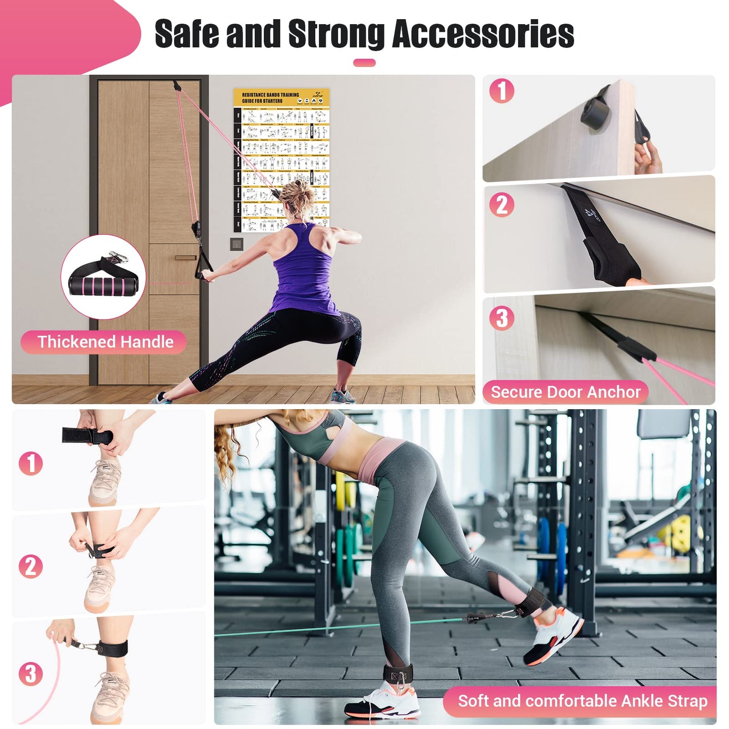 Resistance Bands with Handles for Women, 5 Level Exercise Bands Workout Bands for Physical Therapy, Yoga, Pilates, Door Anchor, Storage Pouch