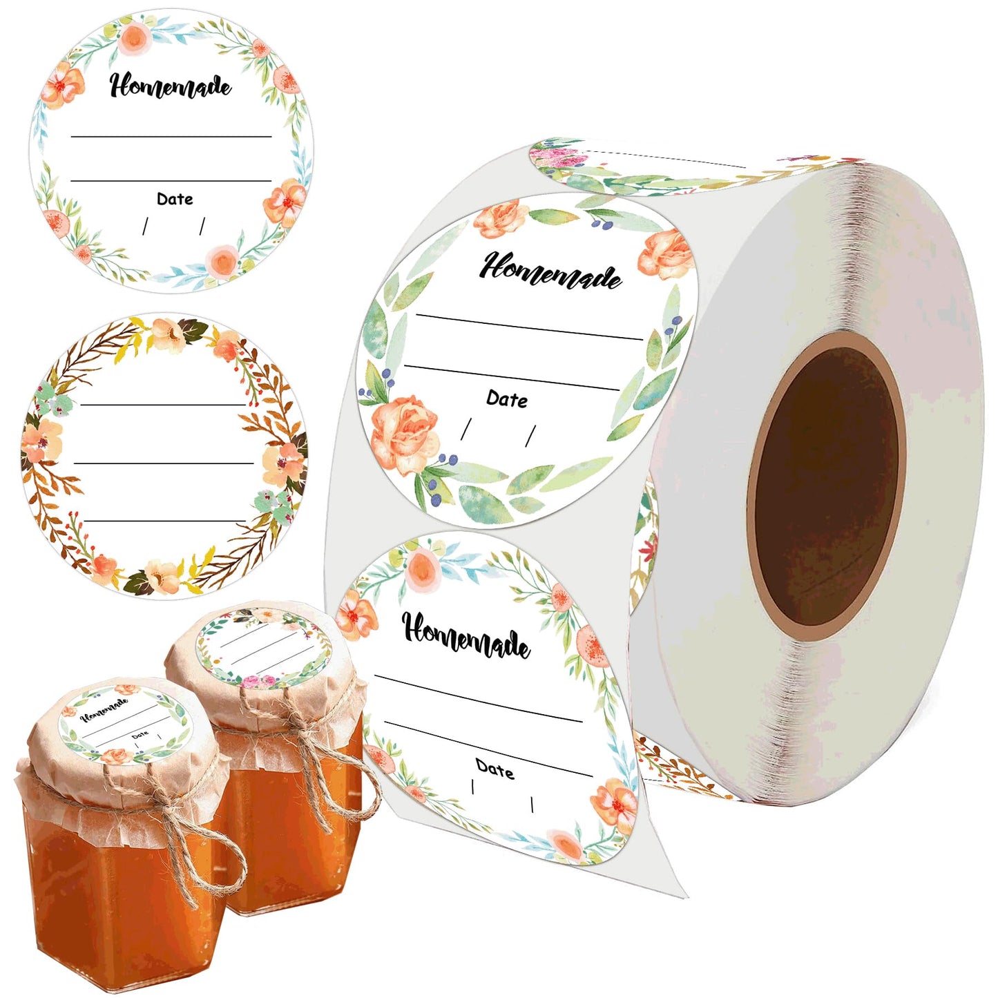 2 Inch Watercolor Flower Canning Stickers 500 Pcs Write on Date Contents Homemade Canning Jar Lids Labels with Lines for Handmade Mason Jars Spice Food Container Bottle Kitchen Organizing & Storage