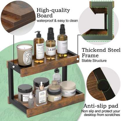 MARTY 2 Tier Spice Rack Organizer for Countertop, 15.8''L Coffee Station/Bathroom Organizer Countertop, Counter Shelf Desktop Storage Organizer for Kitchen, Bedroom, Office (Black)