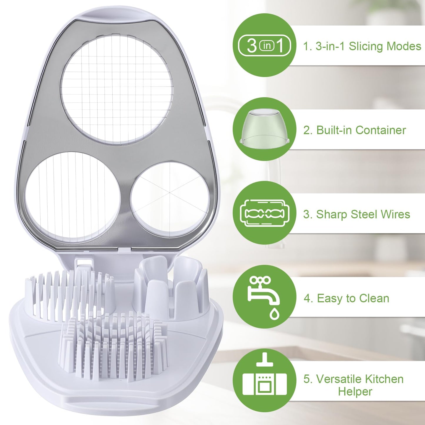 LemonRoad 3 in 1 Egg Slicer for Hard Boiled Eggs Stainless Steel Egg Cutter White Kitchen Dicer Chopper Tool for Strawberry Grape Cherry Banana Butter Mushroom Tomato