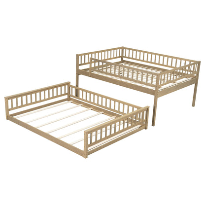 Merax Queen Over Queen Bunk Bed with Ladder & Guardrails - Solid Wood Double Bunk Bed for Adults/Teens, Convertible to 2 Separate Platform Beds, No Box Spring Needed, Walnut