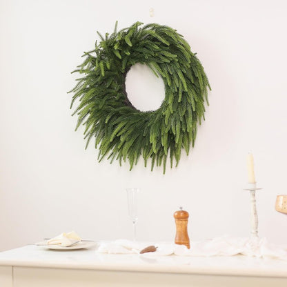 26" Large Christmas Norfolk Pine Wreath - Artificial Christmas Wreaths Faux Pine Needles Fake Green Wreath for Front Door, Wall, Windows, Home,Outdoor,Xmas Decor