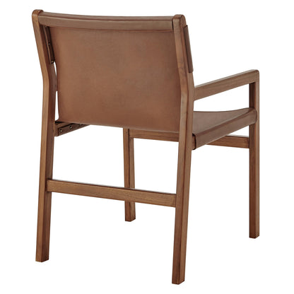 Modway Sonora Leather Chair in Nutmeg Brown – Mid Century Modern Accent Chair, Leather Dining Room with Teak Wood Frame for Living Room, Office, or Lounge Area