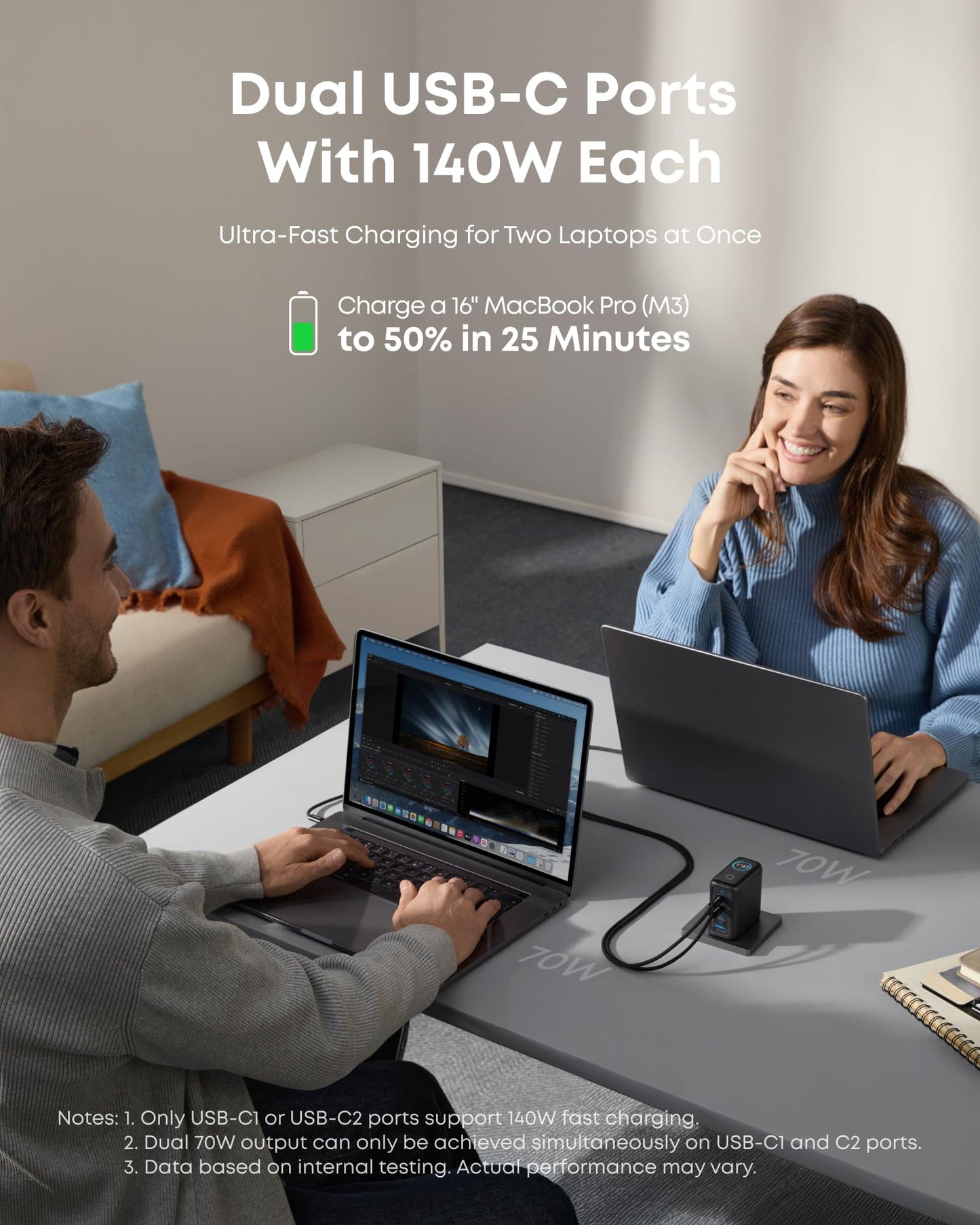 Anker Laptop Charger, 140W MAX USB C Charger, 4-Port Multi-Device Fast Charging, Advanced GaN Power Adapter, Intuitive Touch Controls, for MacBook, iPhone 16 Series, Samsung Galaxy, Pixel, and More