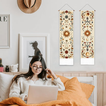 PLIGREAT 2 Pack Sun Moon Wall Hanging Long Narrow Tapestry Aesthetic Wall Tapestry for Bedroom Living Room Bathroom Home Office Decor