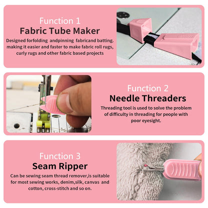 TOOVREN 2PCS Upgraded Bias Tape Makers Fabric Tube Maker for Fabric Roll Rugs Bias Binding Tape Making Tool for DIY Crafting and Quilting Sewing Supplies Machine with Instruction (2PCS Pink)