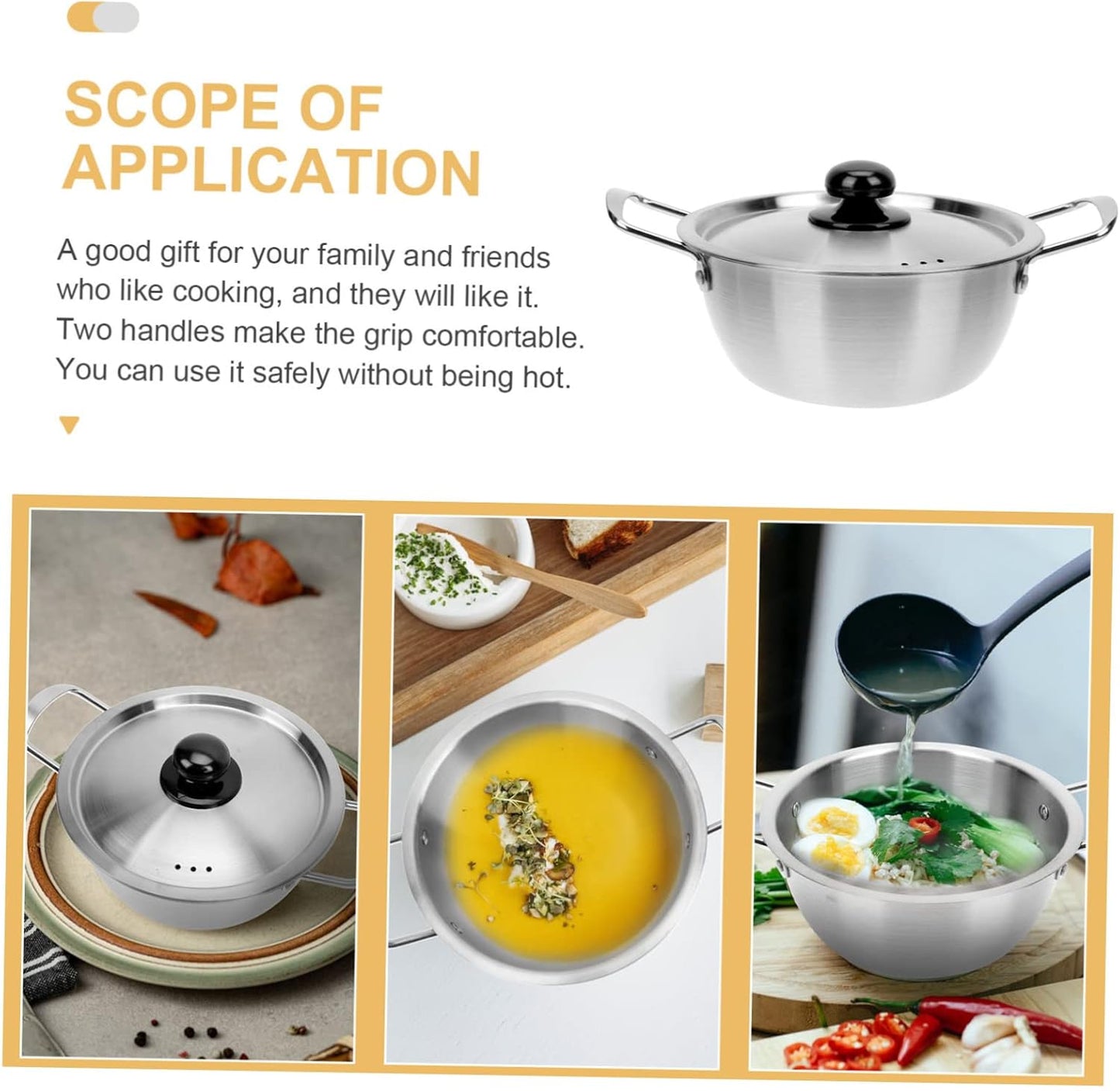 Ciieeo Stainless Steel Instant Noodle Pot Set with Lids, Korean Cooking Pots for Ramen and Soup