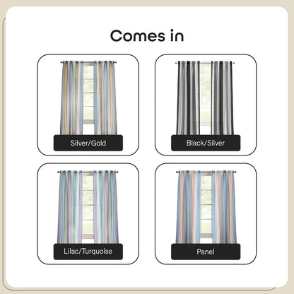 ACHIM Spectrum Rod Pocket Panel Window Curtain - 50 Inch Width, 63 Inch Length, Lilac/Turquoise, Semi-Sheer Polyester