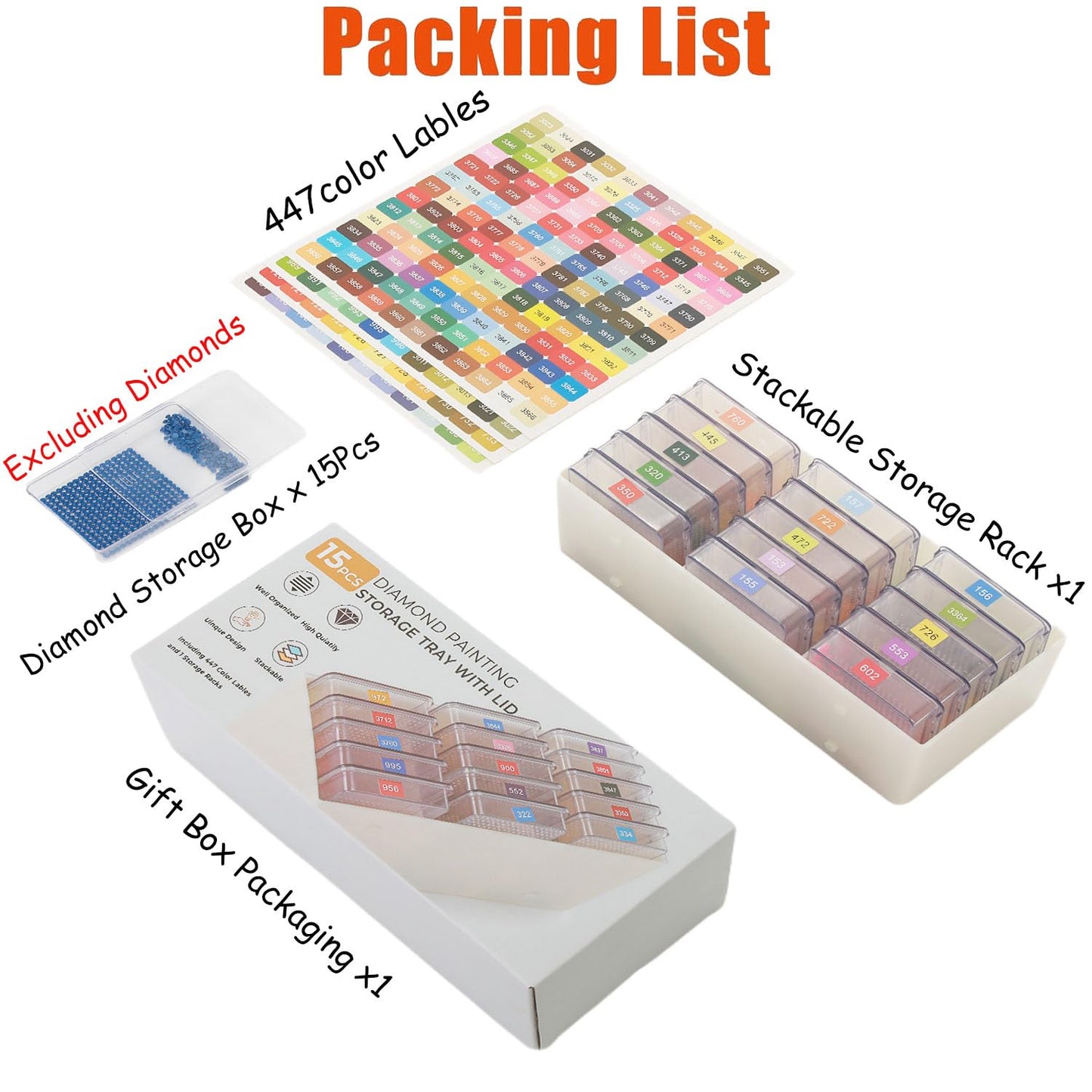 15 Pcs Diamond Art Storage Containers,Diamond Painting Sliding Trays ,Stackable Diamond Trays , 2-in-1 Art Carft Storage Box Set Line-Up for Diamond Accessories ,Bead and Jewelry (Transparent/15Pcs)