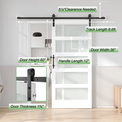 Fredbeck 36x80 White Glass Barn Door with 6.6FT 79inch Sliding Doors Hardware Kit Included & Handle,PVC Surface,Water-Proof,Easy to Assembly