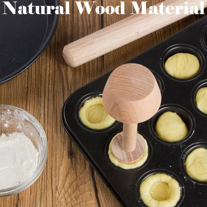 Dupiulk Wooden Tart Tamper Set, Double Side Pie Pastry Dough Tamper, Egg Tart Pan Mold DIY Cake Pastry Baking Tool for Mini Egg Tart, Cheesecakes, Pasta and Dessert Baking (3 Pieces)