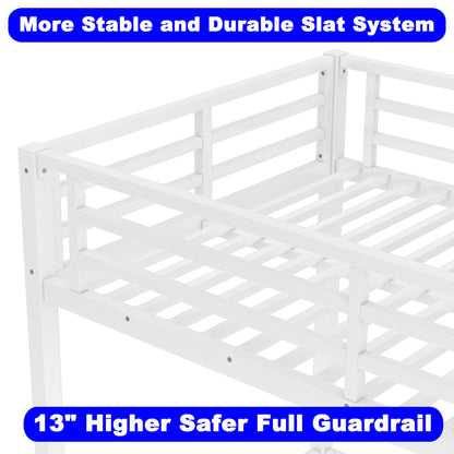 SIMPLEZC Upgraded Version Thickened Heavy-Duty Metal Full XL Over Full XL Bunk Bed, Higher Quality & Stronger Steel Bunk Bed Full XL Size with Ladder and Guard Rail for Adults (White,Full XL)