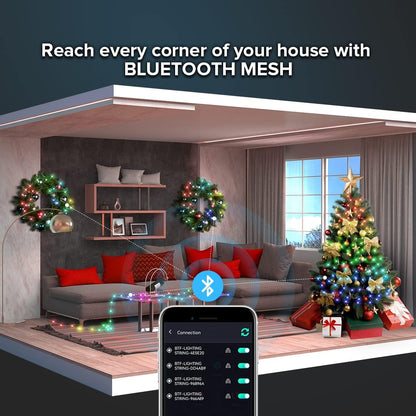 WS2812B 6.5FT IP65 Smart Fairy String Lights RGB IC IC USB Bluetooth Twinkle with Timer and Remote, Music Sync Funny