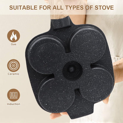RANX INGST Fried Egg Pan with Detachable Handle, Nonstick Egg Frying Pan with Lid Induction 4 Cup Omelette Pan - Black