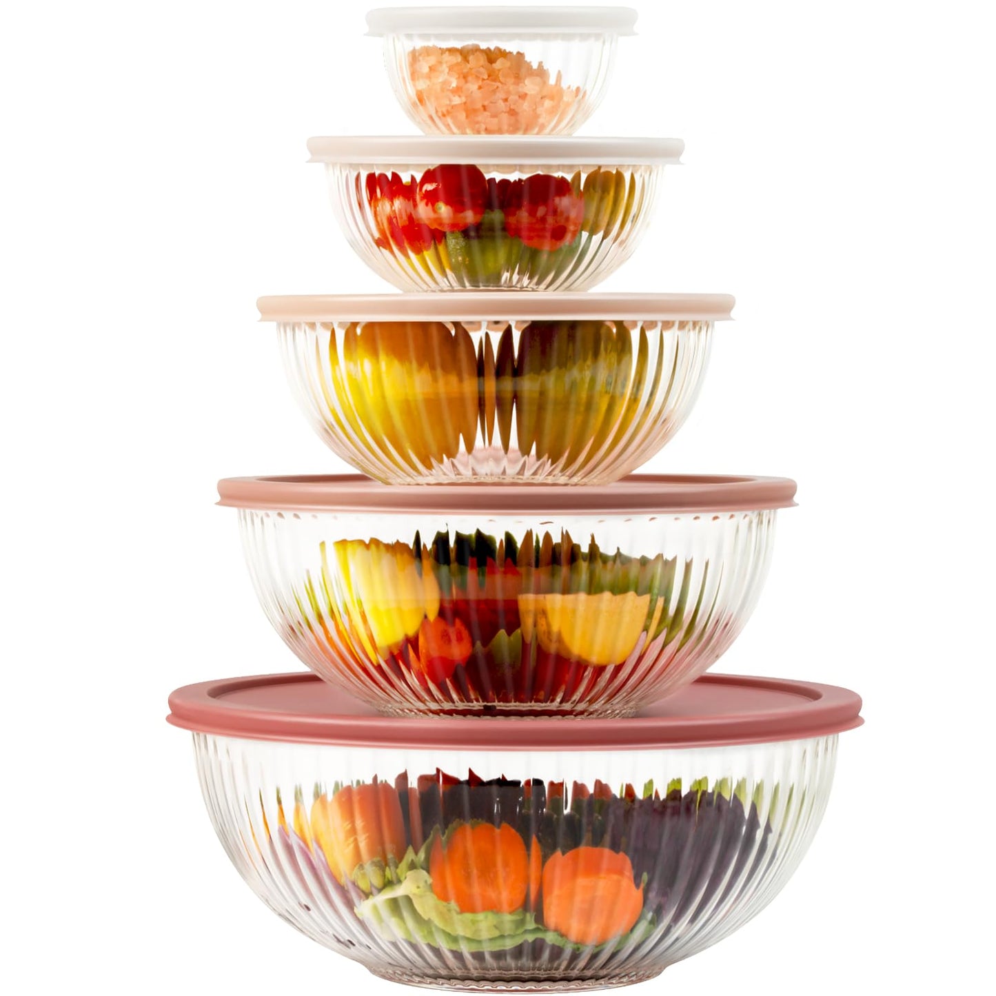 Glass Mixing Bowls with Lids Sets, 5 Packs Glass Bowls with Lids for Kitchen Baking, Meal Prepping and Salad, Bpa Free and Dishwasher Safe Serving Bowls, 0.2/0.5/1.1/2.1/3.7Qt