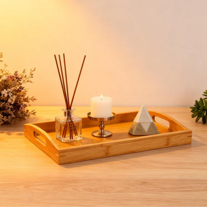 2-Pack Bamboo Serving Trays with Handles, 16" and 13", Decorative Food Tray Set for Breakfast, Coffee, Tea, Snacks, Ideal for Coffee Table, Ottoman, Living Room & Kitchen