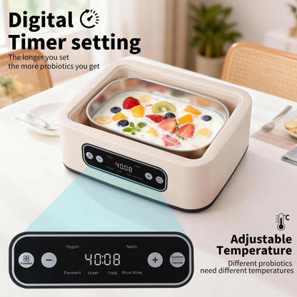 Yogurt Maker with Timer and Temperature Control, Fully Automatic for Home Use. Perfect for Making Greek Yogurt and Probiotic Yogurt, Equipped with an Automatic Shut-off Function