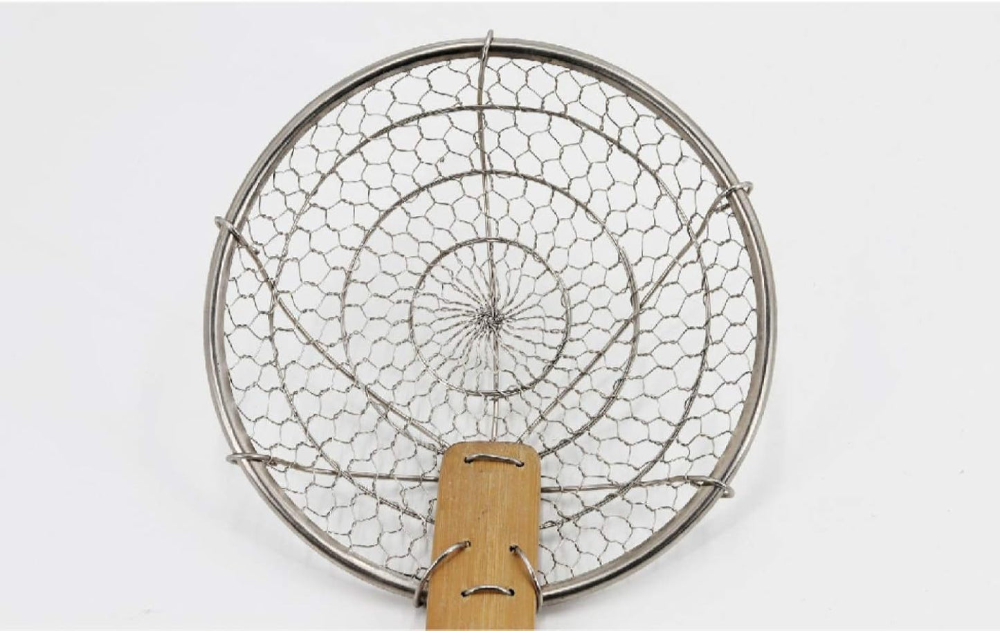 Bamboo Strainer Coarse Skimmer Kitchen - Stainless Steel Spider Strainer with Natural Bamboo Handle, Frying Spider Spoon