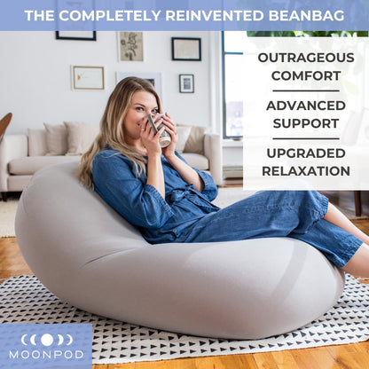 Moon Pod Bean Bag Chairs for Adults - 12LB Giant Bean Bag for Back Support w/ Micro-Bead Filling for Zero-Gravity Sensation, Tension Relief (Pink)