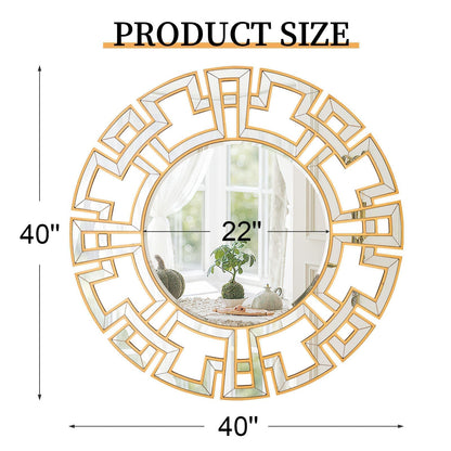 Chende Large Round Mirror, 40'' Modern Living Room Mirrorr with Beveled Glass Edge, Gold Decorative Wall Mirror with Wooden Frame for Dining Room, Entryway, Mantel, Bathroom