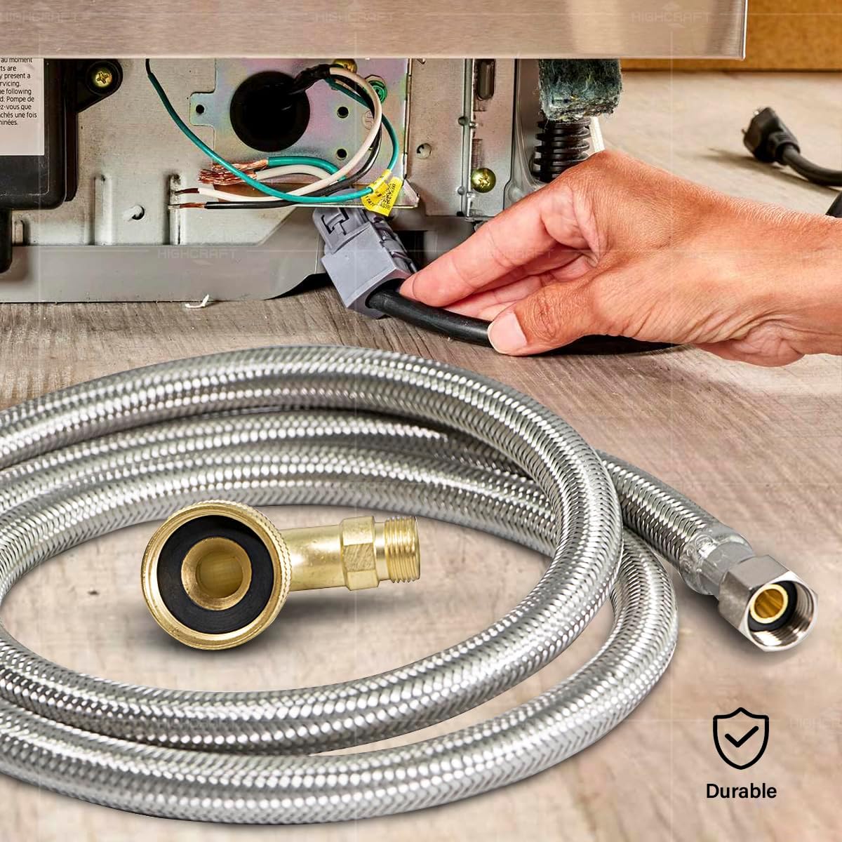 CNCT28772-OM Connector - Dishwasher Supply Line with Swivel Elbow, Braided Stainless Steel, 72 Inch