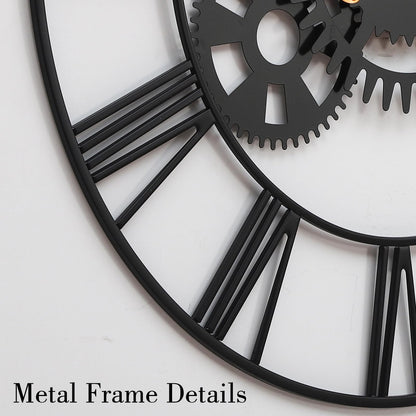AMAATE Steampunk Wall Clock 32 Inch, Industrial Metal Gears with Roman Numerals, Retro Distressed Finish Mechanical Art for Bar, Living Room, Cafe Decor