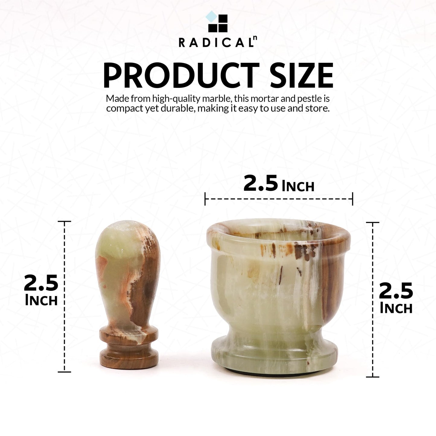 Radicaln Marble Mortar and Pestle Set Green 2.5" Inches Handmade Garlic Crusher & Grinder Bowl, Mini Mortar and Pestle for Kitchen - Herb Grinder Spice Grinder