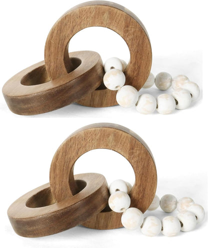 2pcs Oakrain Wood Chain Link Decor, Minimalist Home Dcor Accents, Natural Boho Farmhouse Rustic Handmade Wood Knot