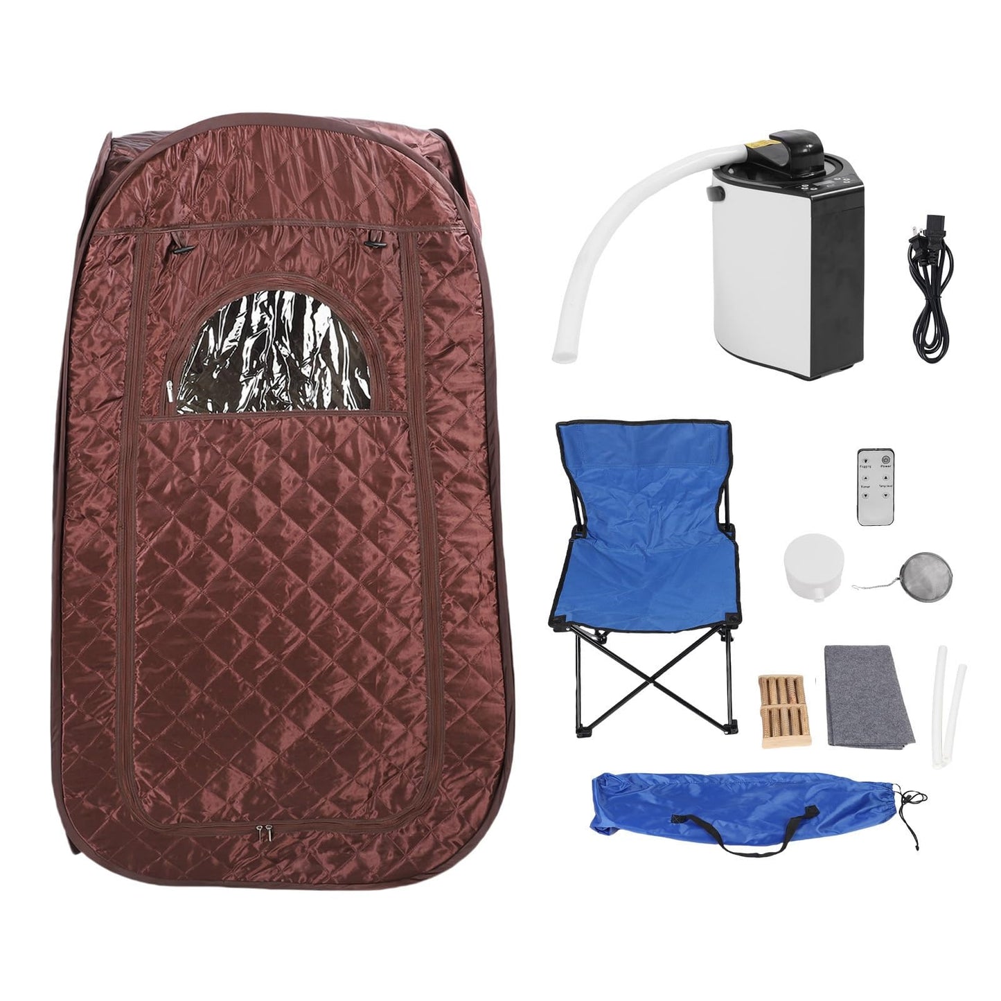 Srliya Portable Sauna Box, 4.76FT Foldable Full Body Steam Sauna Tent with Remote Control and Folding Chair, for Home Relaxation and Gym Use (Wine Red)