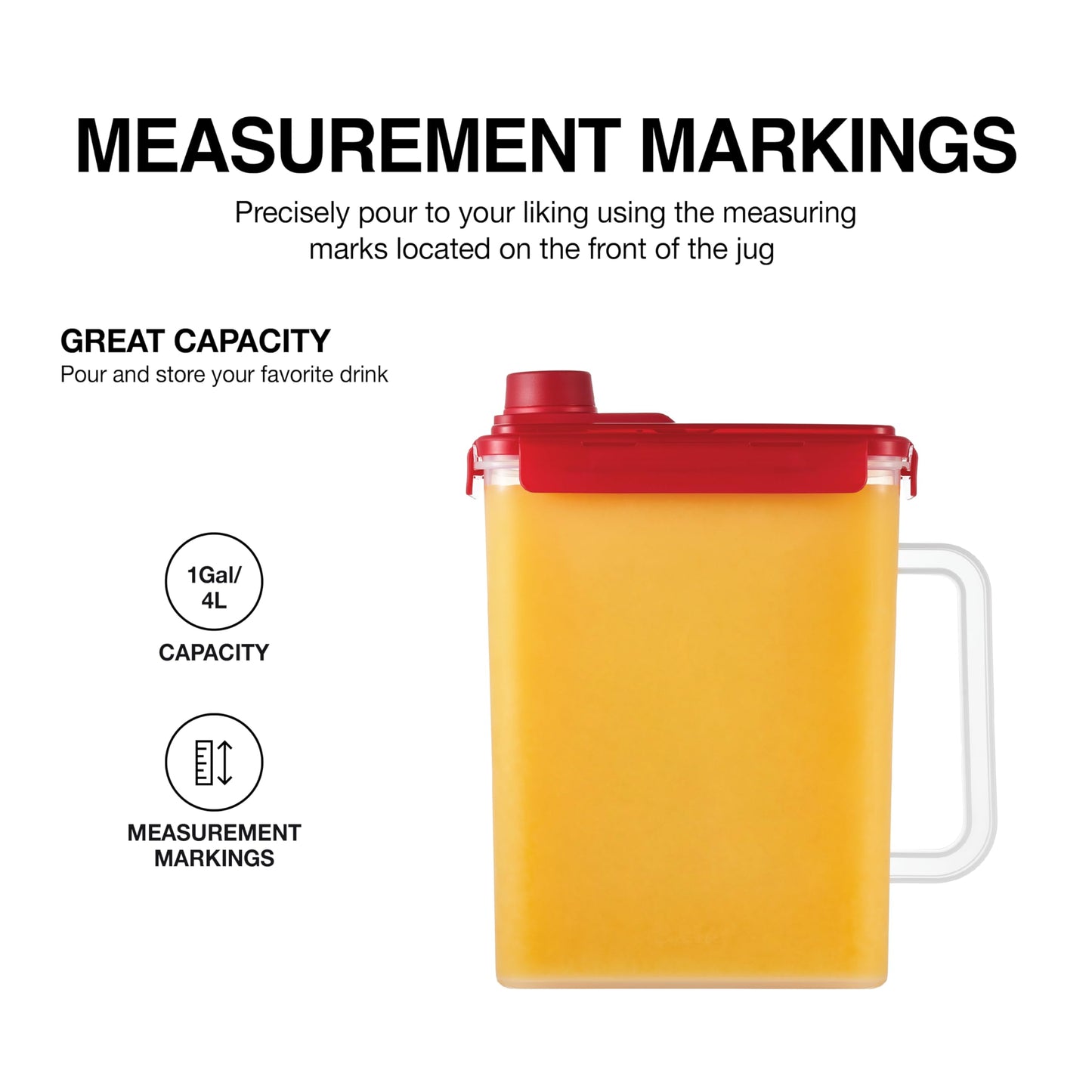 LocknLock Aqua Fridge Door Water Jug | Clear Pitcher | BPA Free Plastic Pitcher with Lid | 1 Gallon Pitcher with Lid for Water, Juice, Tea & More Beverages, Red