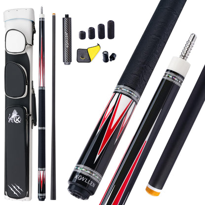 KONLLEN 2.0 Pool Cue Complete Set with Case & Extras | Hand-Inlaid Carbon Fiber Pool Cue with Professional Taper | Low Deflection Shaft for Adults & League Players