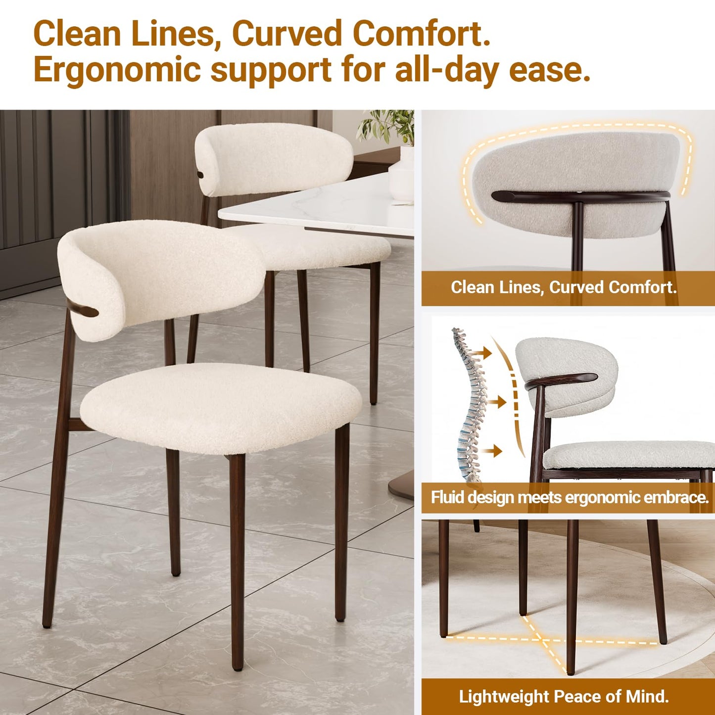 POLE SPACE Morden Dining Chairs Set of 4, Upholstered Fabric Kitchen Side Chairs with Dark Walnut Metal Legs, Indoor Dining Room Chairs for Patio, Dining Room, Backyard Heat Resistant